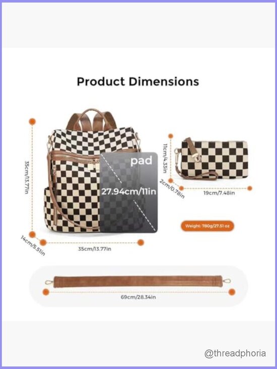 Vintage Style Checkered Backpack Purse for Women - Plaid Daypack with Multiple main image 5